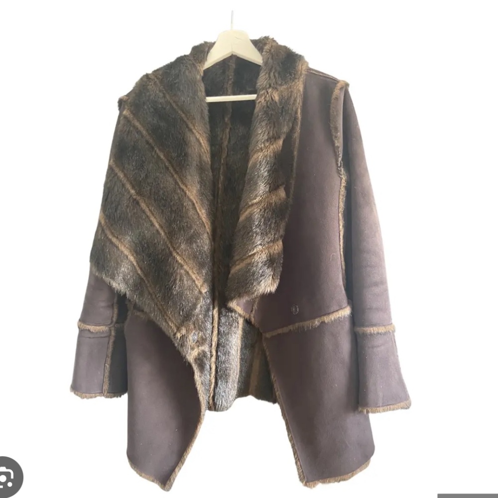 Michael Michael Kors Faux Fur & Suede Waterfall Coat – Size Small, Luxe